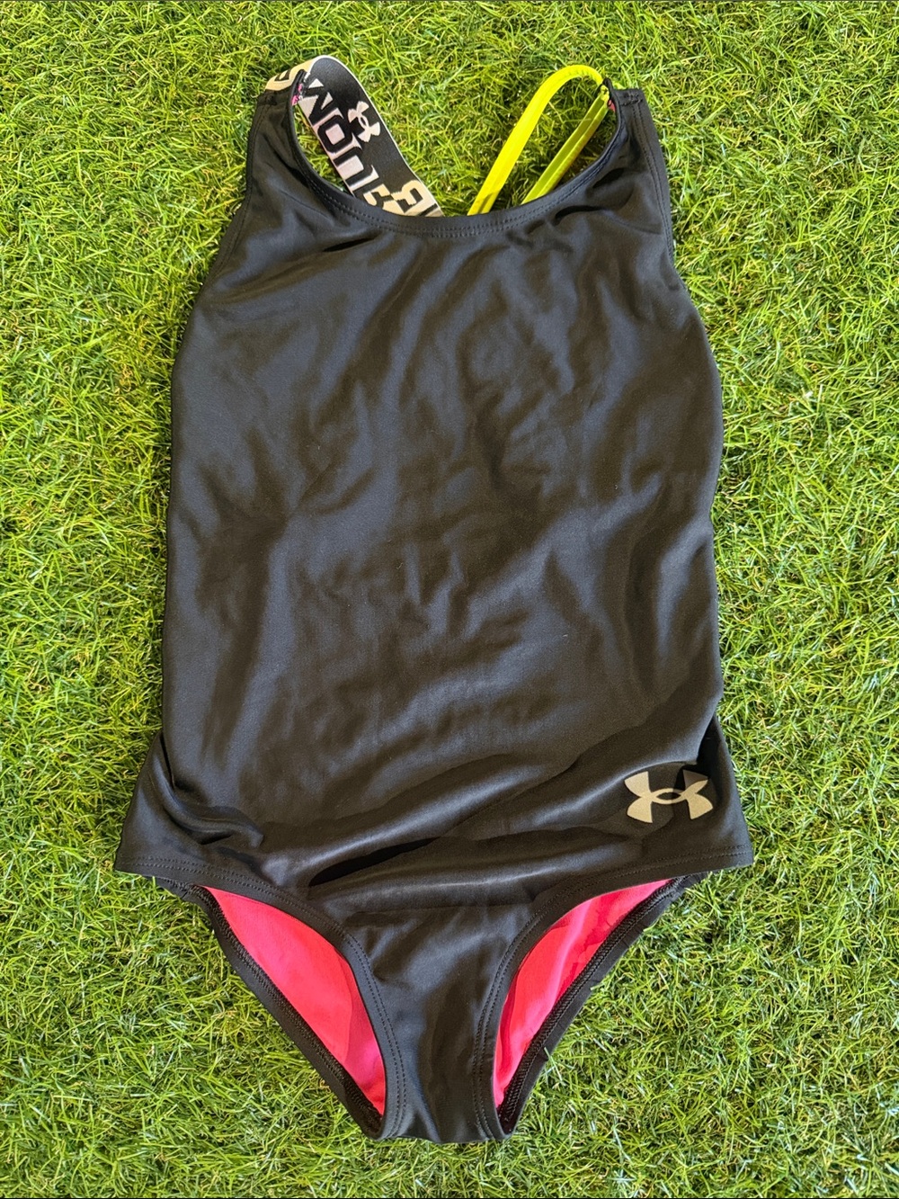 Under Armour Black Swimsuit with Pink Lining and Yellow Straps